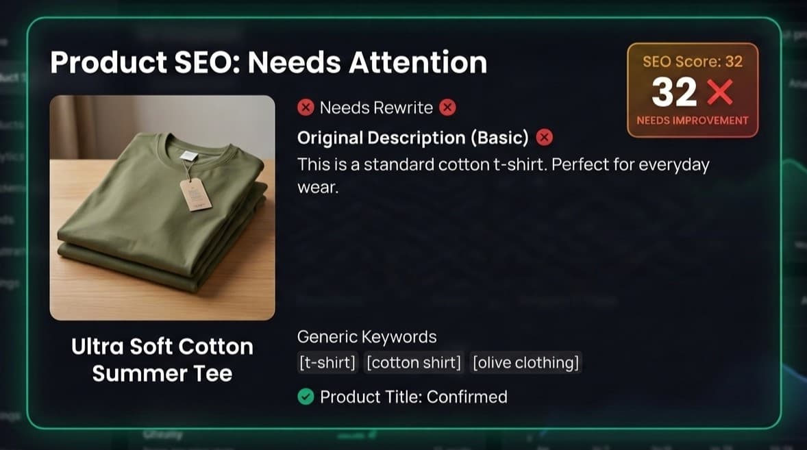 Before: Generic product description with low SEO score